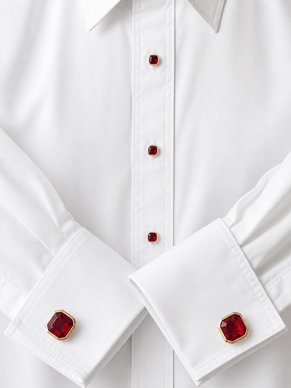 Vintage Anson Pat Pending Red Crystal Cufflinks & Brass Tuxedo Stud Set